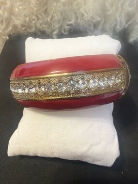 Charming Charlie Red Enamel Bangle with Rhinestone Trim